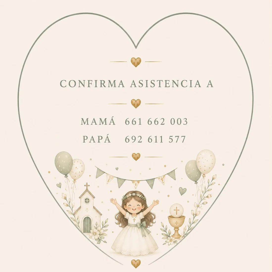 Confirma asistencia a Mamá, 661 662 003, o a Papá, 692 611 577.
